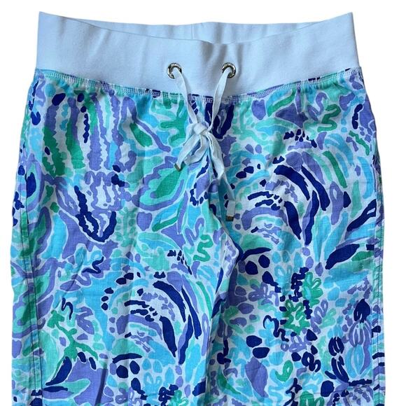 NEW Lilly Pulitzer Linen Beach Pant Lilly's Lilac Nice Ink Pull On Women's Large - Picture 2 of 9